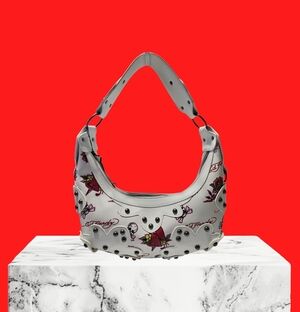 NEW Ed Hardy Y2K White With Skull & Heart Studded Women's Hobo Bag 15"Lx8"H NWT